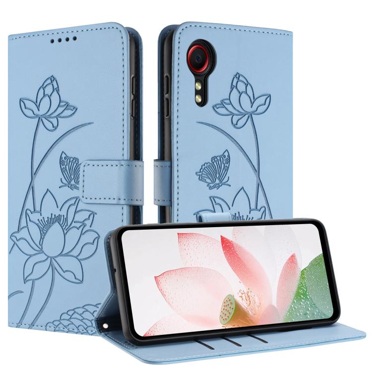 For Samsung Galaxy Xcover 7 Lotus Embossed Leather Phone Case with Lanyard