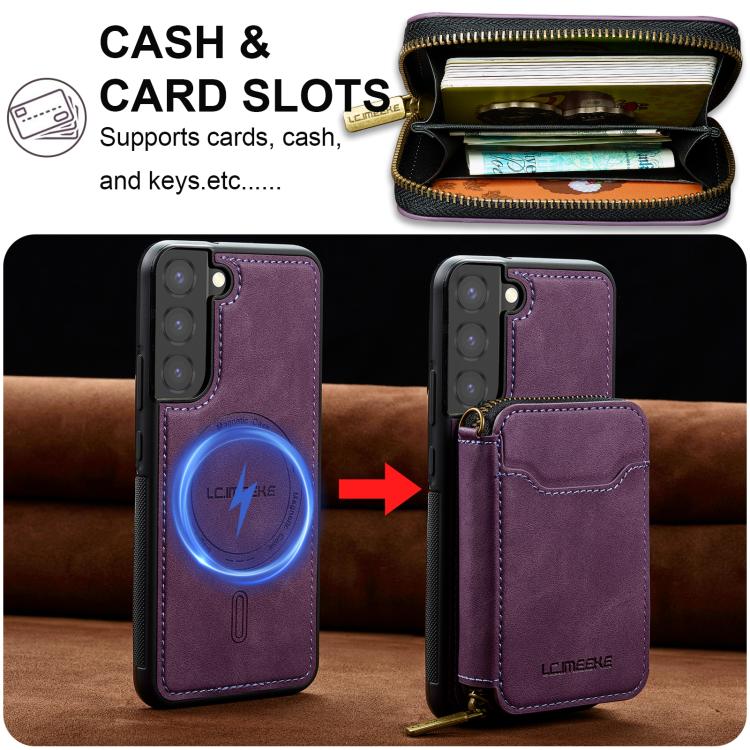 For Samsung Galaxy S22+ 5G LC.IMEEKE L6 Series Zipper Card Bag MagSafe Magnetic Phone Case