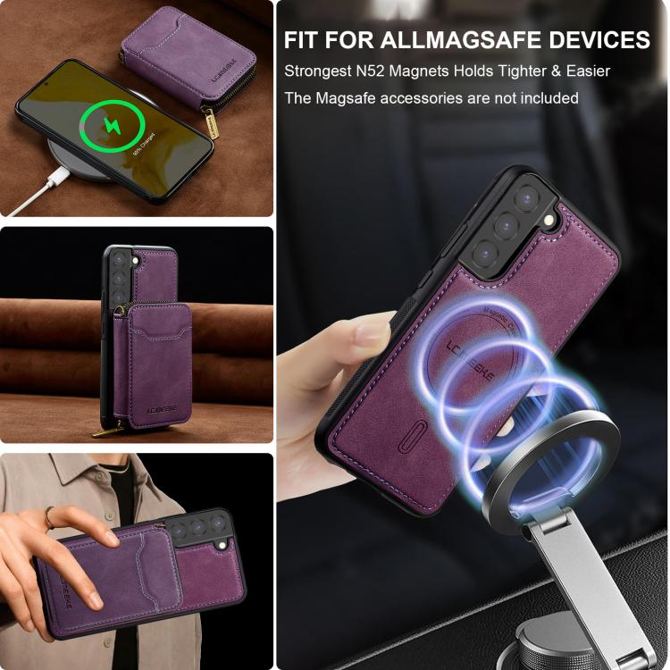 For Samsung Galaxy S22+ 5G LC.IMEEKE L6 Series Zipper Card Bag MagSafe Magnetic Phone Case