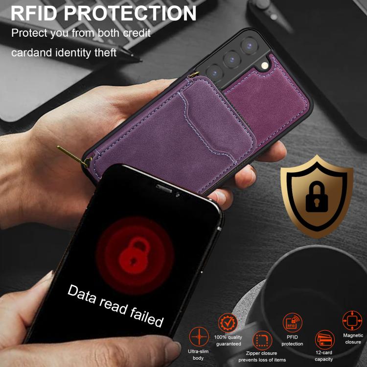 For Samsung Galaxy S22+ 5G LC.IMEEKE L6 Series Zipper Card Bag MagSafe Magnetic Phone Case
