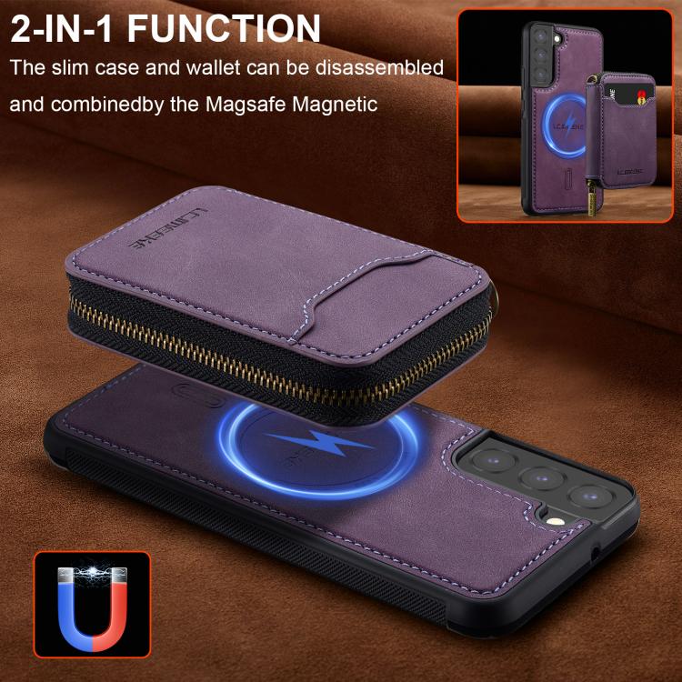 For Samsung Galaxy S22+ 5G LC.IMEEKE L6 Series Zipper Card Bag MagSafe Magnetic Phone Case