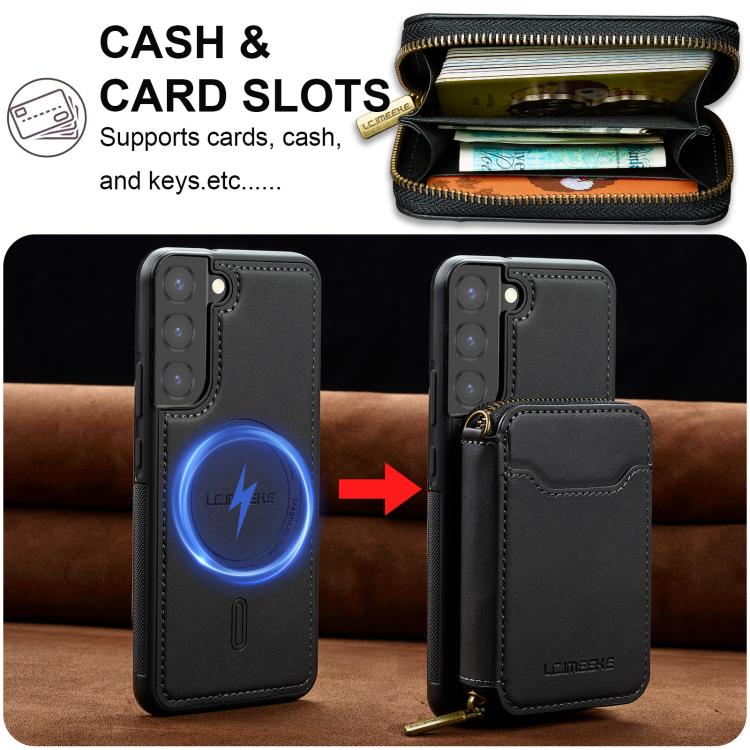 For Samsung Galaxy S22+ 5G LC.IMEEKE L6 Series Zipper Card Bag MagSafe Magnetic Phone Case