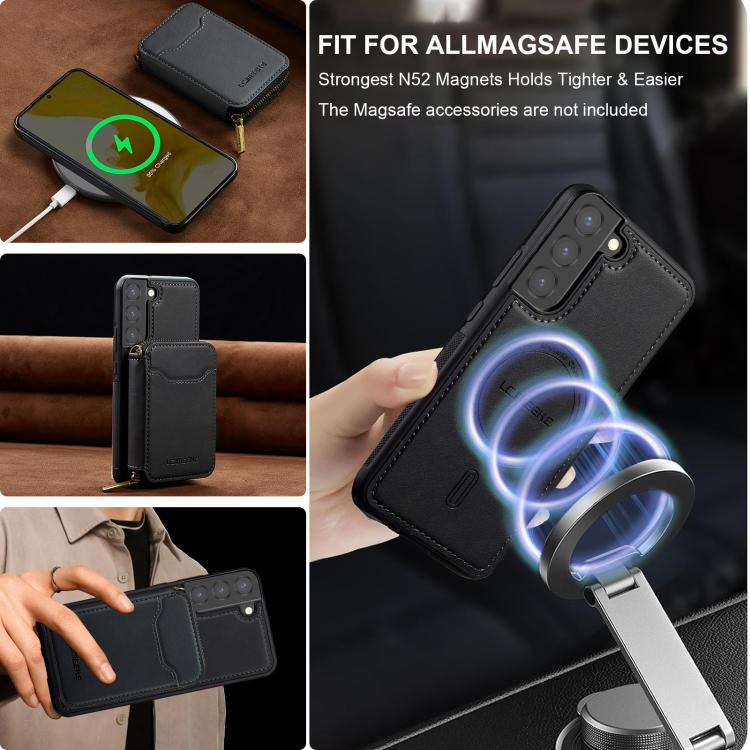 For Samsung Galaxy S22+ 5G LC.IMEEKE L6 Series Zipper Card Bag MagSafe Magnetic Phone Case