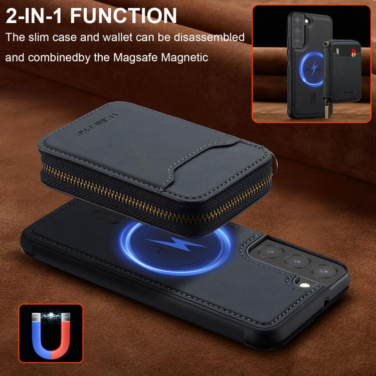 For Samsung Galaxy S22+ 5G LC.IMEEKE L6 Series Zipper Card Bag MagSafe Magnetic Phone Case