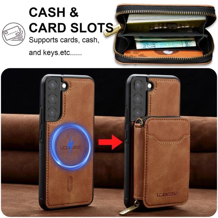 For Samsung Galaxy S22+ 5G LC.IMEEKE L6 Series Zipper Card Bag MagSafe Magnetic Phone Case
