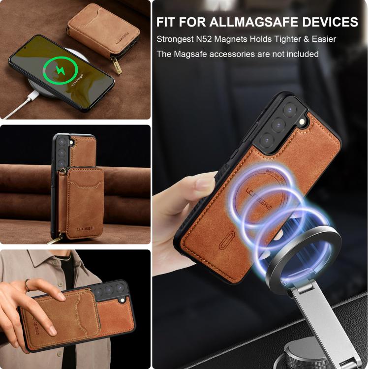 For Samsung Galaxy S22+ 5G LC.IMEEKE L6 Series Zipper Card Bag MagSafe Magnetic Phone Case