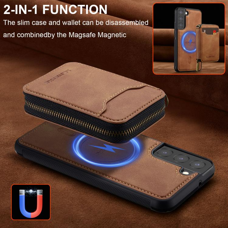 For Samsung Galaxy S22+ 5G LC.IMEEKE L6 Series Zipper Card Bag MagSafe Magnetic Phone Case