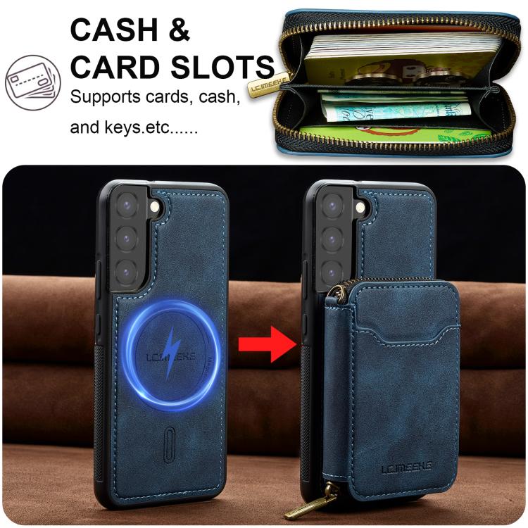 For Samsung Galaxy S22+ 5G LC.IMEEKE L6 Series Zipper Card Bag MagSafe Magnetic Phone Case