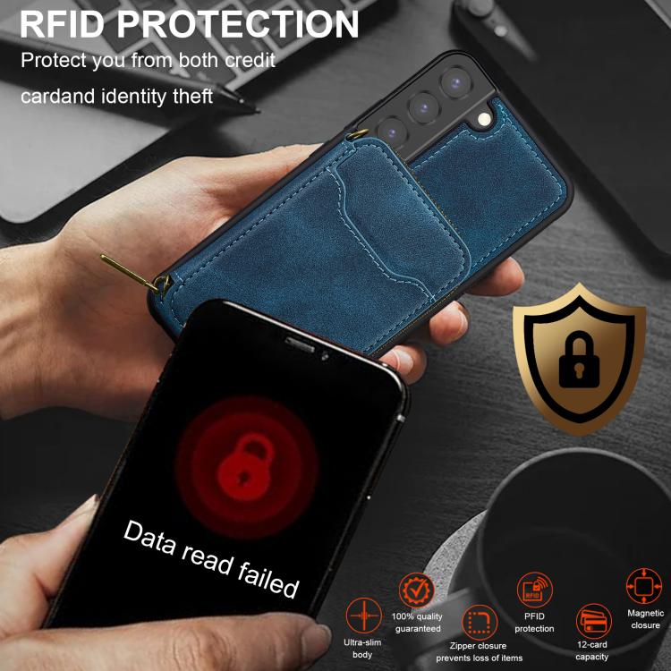 For Samsung Galaxy S22+ 5G LC.IMEEKE L6 Series Zipper Card Bag MagSafe Magnetic Phone Case