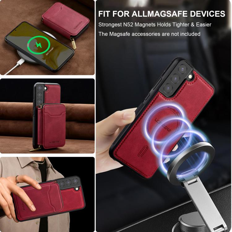 For Samsung Galaxy S22+ 5G LC.IMEEKE L6 Series Zipper Card Bag MagSafe Magnetic Phone Case