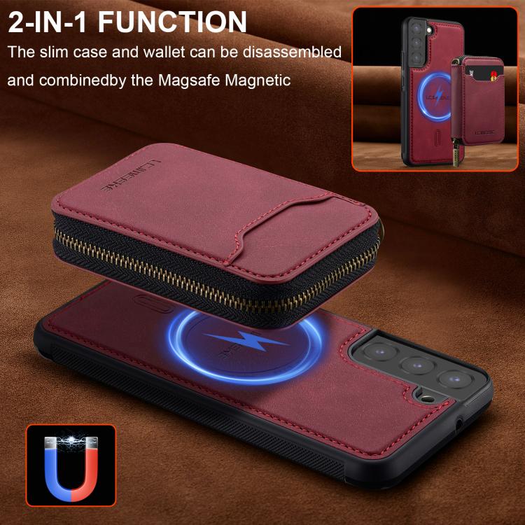 For Samsung Galaxy S22+ 5G LC.IMEEKE L6 Series Zipper Card Bag MagSafe Magnetic Phone Case