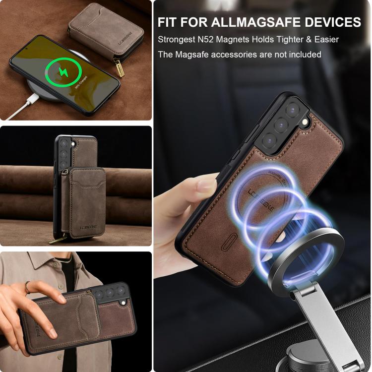 For Samsung Galaxy S22+ 5G LC.IMEEKE L6 Series Zipper Card Bag MagSafe Magnetic Phone Case