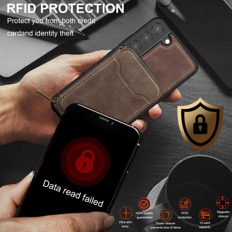 For Samsung Galaxy S22+ 5G LC.IMEEKE L6 Series Zipper Card Bag MagSafe Magnetic Phone Case