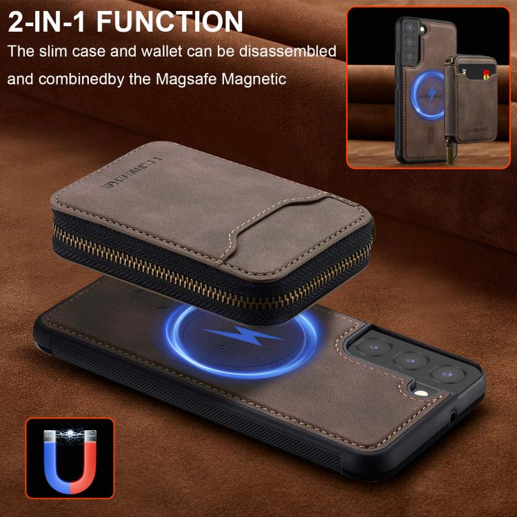 For Samsung Galaxy S22+ 5G LC.IMEEKE L6 Series Zipper Card Bag MagSafe Magnetic Phone Case