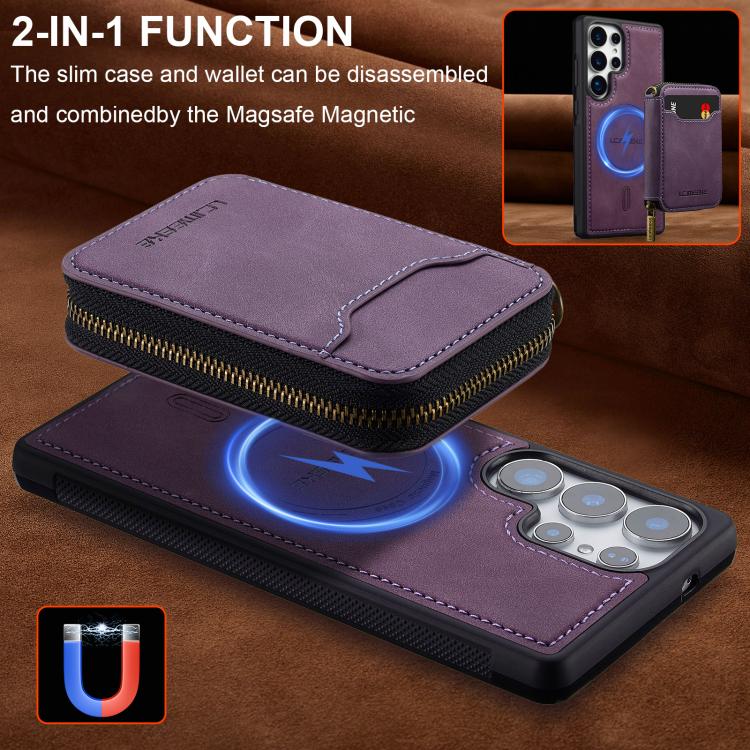 For Samsung Galaxy S25 Ultra 5G LC.IMEEKE L6 Series Zipper Card Bag MagSafe Magnetic Phone Case