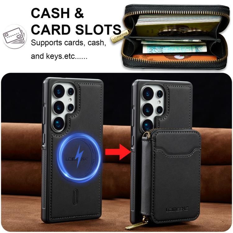 For Samsung Galaxy S25 Ultra 5G LC.IMEEKE L6 Series Zipper Card Bag MagSafe Magnetic Phone Case