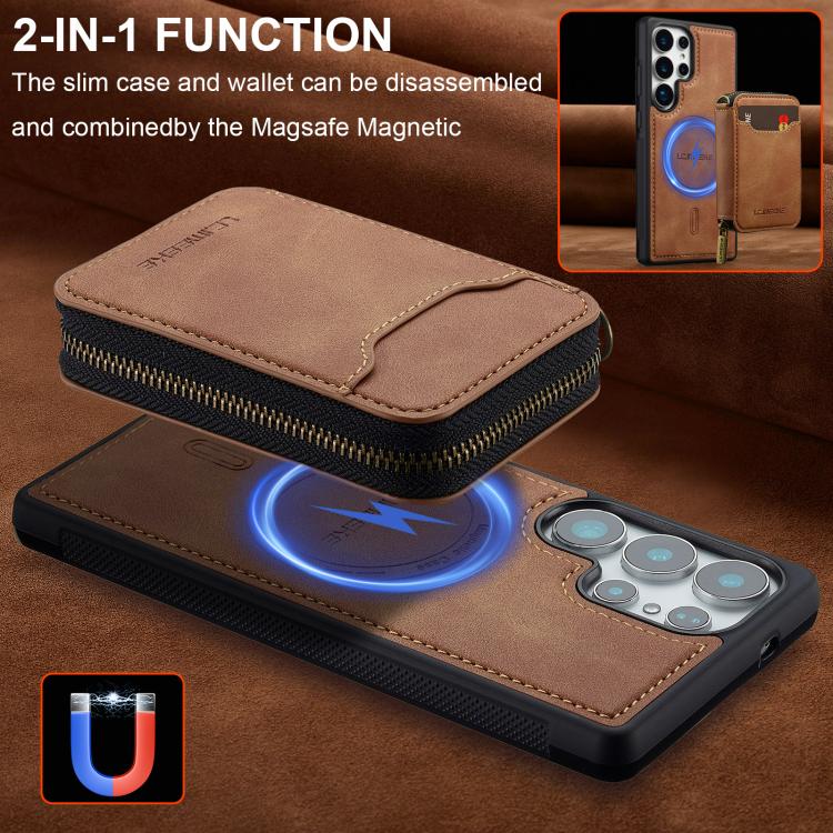 For Samsung Galaxy S25 Ultra 5G LC.IMEEKE L6 Series Zipper Card Bag MagSafe Magnetic Phone Case