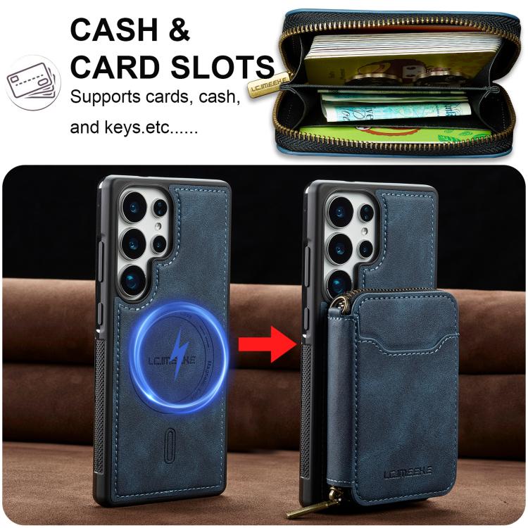 For Samsung Galaxy S25 Ultra 5G LC.IMEEKE L6 Series Zipper Card Bag MagSafe Magnetic Phone Case