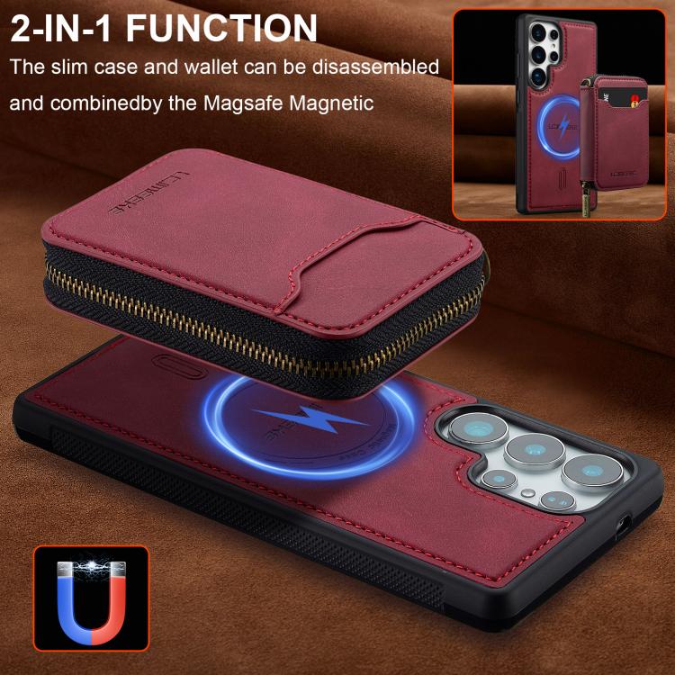 For Samsung Galaxy S25 Ultra 5G LC.IMEEKE L6 Series Zipper Card Bag MagSafe Magnetic Phone Case