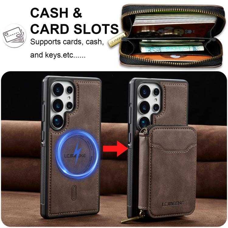 For Samsung Galaxy S25 Ultra 5G LC.IMEEKE L6 Series Zipper Card Bag MagSafe Magnetic Phone Case