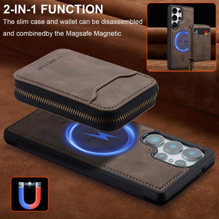 For Samsung Galaxy S25 Ultra 5G LC.IMEEKE L6 Series Zipper Card Bag MagSafe Magnetic Phone Case