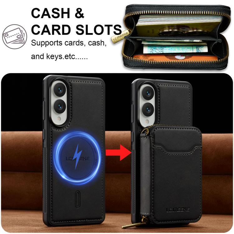 For Samsung Galaxy S25 Edge 5G LC.IMEEKE L6 Series Zipper Card Bag MagSafe Magnetic Phone Case