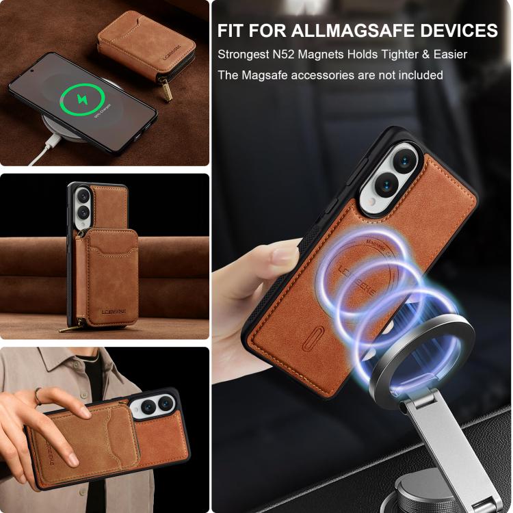 For Samsung Galaxy S25 Edge 5G LC.IMEEKE L6 Series Zipper Card Bag MagSafe Magnetic Phone Case