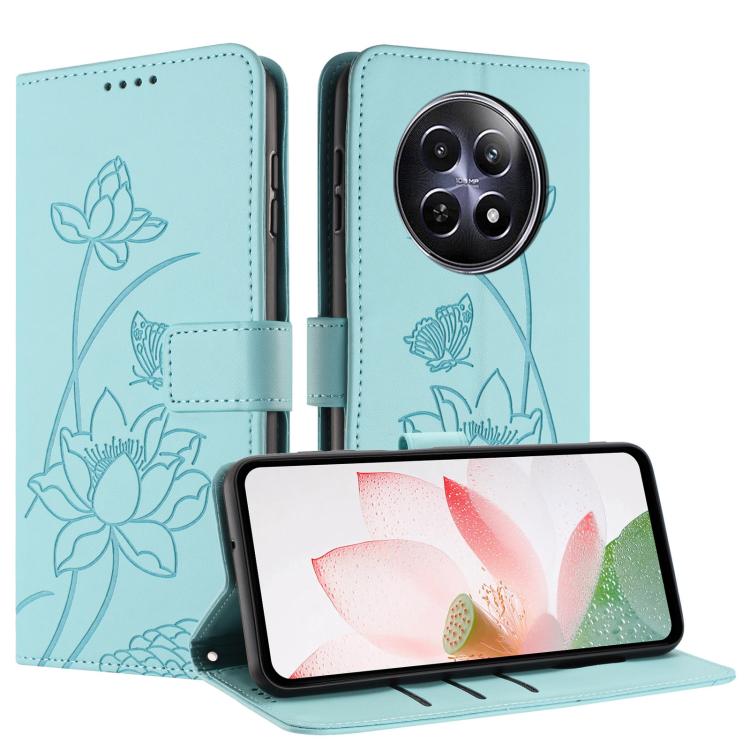 For Realme 12 5G / 13 5G / 12x 5G Global Lotus Embossed Leather Phone Case with Lanyard