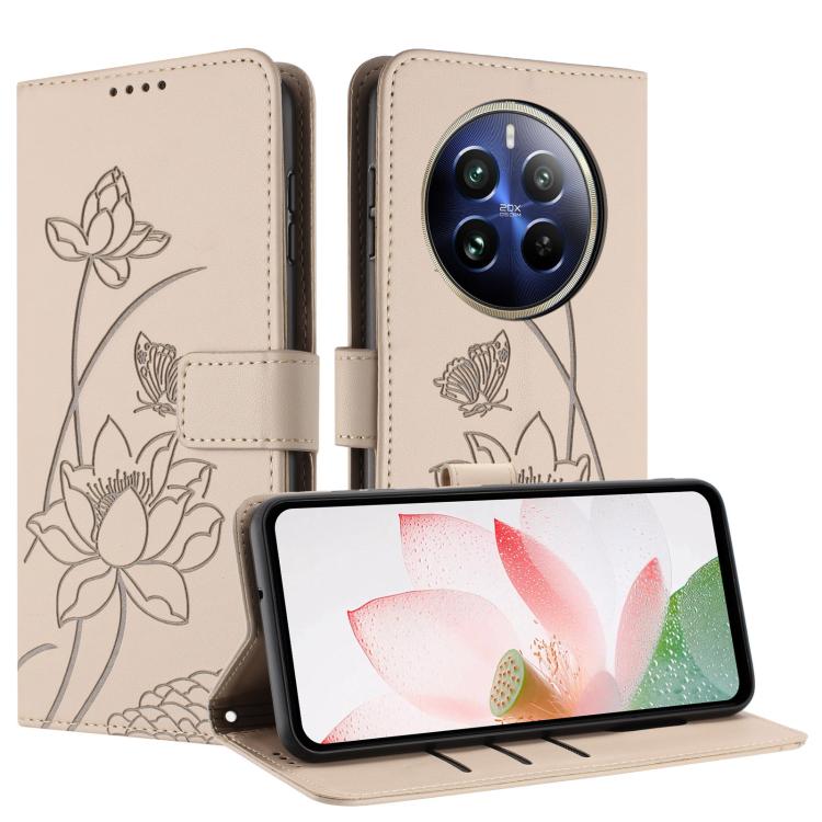 For Realme 12 Pro+ / 12 Pro / P1 Pro 5G Global Lotus Embossed Leather Phone Case with Lanyard