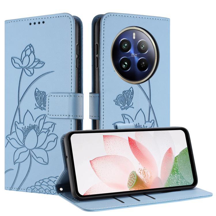 For Realme 12+ 5G / 12 4G / P1 5G Global Lotus Embossed Leather Phone Case with Lanyard