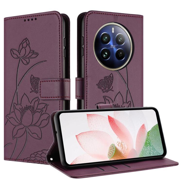 For Realme 12+ 5G / 12 4G / P1 5G Global Lotus Embossed Leather Phone Case with Lanyard