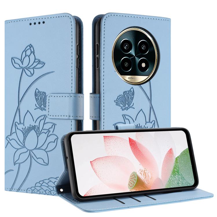 For Realme 13+ 5G Global Lotus Embossed Leather Phone Case with Lanyard