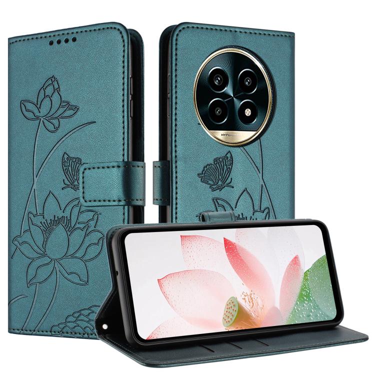 For Realme 13+ 5G Global Lotus Embossed Leather Phone Case with Lanyard