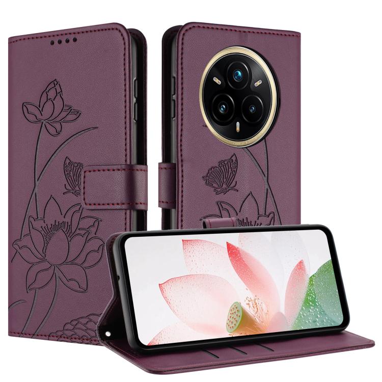 For Realme 14 Pro Global Lotus Embossed Leather Phone Case with Lanyard