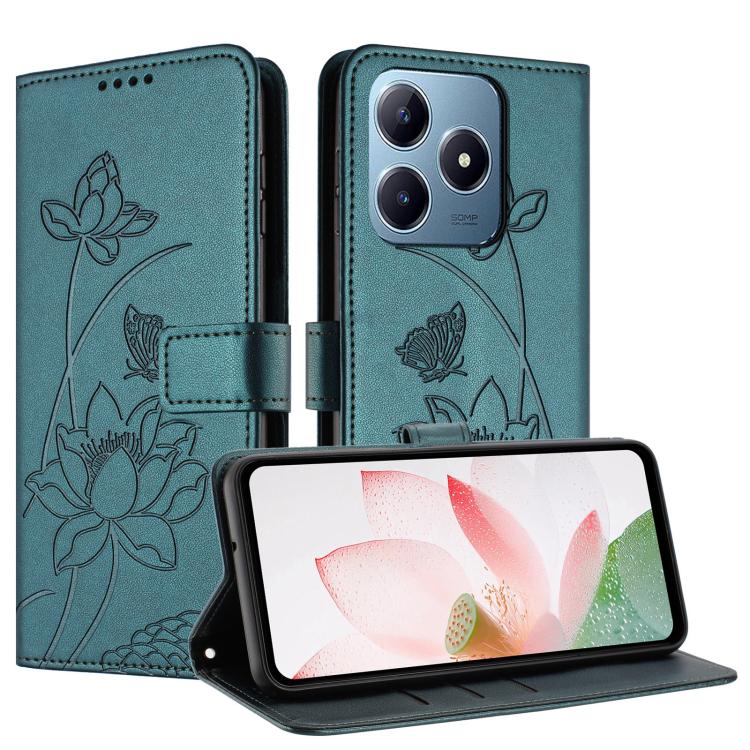 For Realme C63 / C61 / Note 60 Lotus Embossed Leather Phone Case with Lanyard