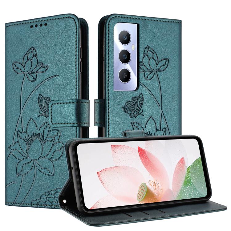 For Realme C65 4G Global Lotus Embossed Leather Phone Case with Lanyard