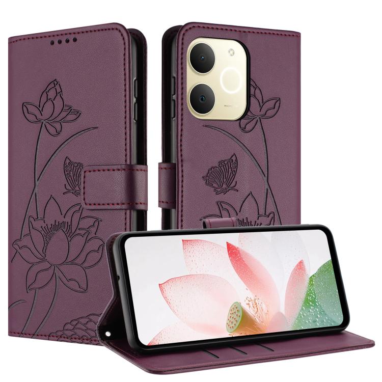 For Realme Narzo 80 Lite 4G / C71 4G India Lotus Embossed Leather Phone Case with Lanyard