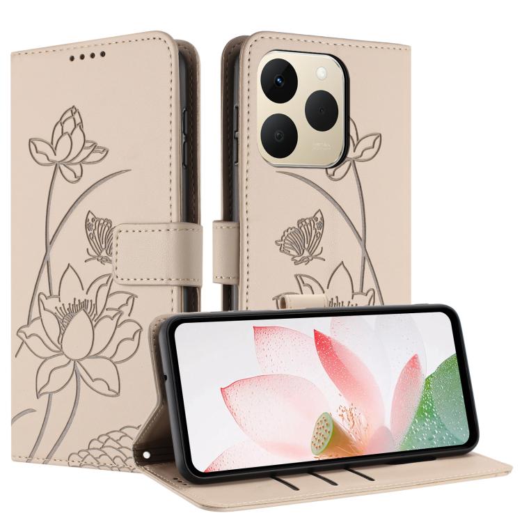 For Realme 15T 5G Lotus Embossed Leather Phone Case with Lanyard