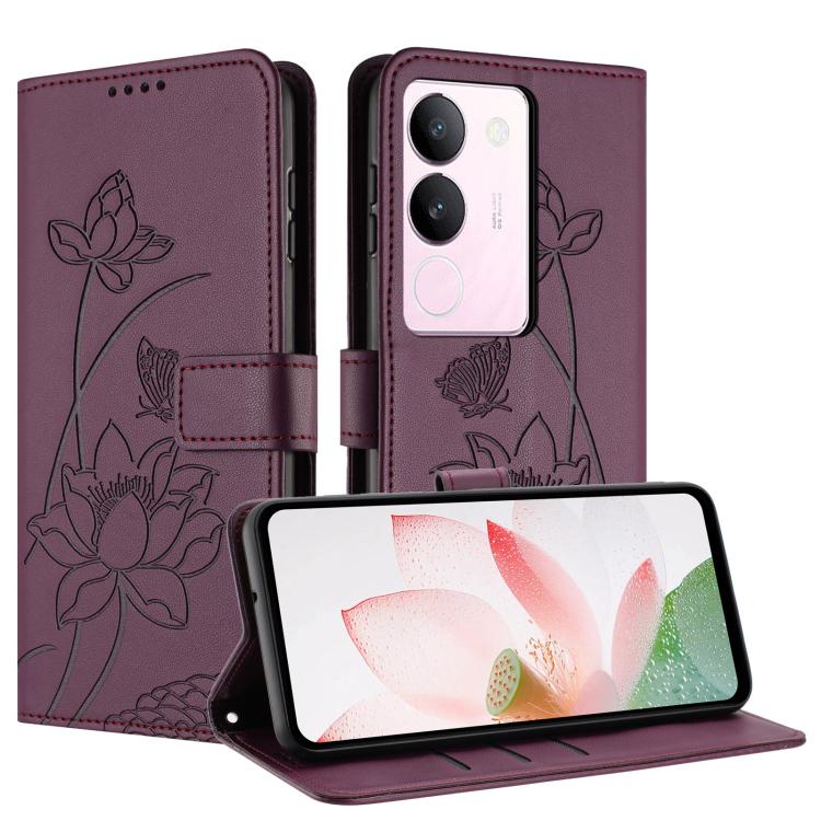 For vivo S17 / S17 Pro Lotus Embossed Leather Phone Case with Lanyard