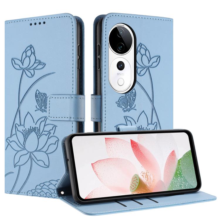 For vivo V40 / V40 Pro 5G Lotus Embossed Leather Phone Case with Lanyard