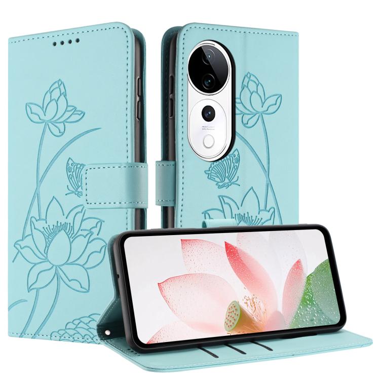 For vivo V40 / V40 Pro 5G Lotus Embossed Leather Phone Case with Lanyard