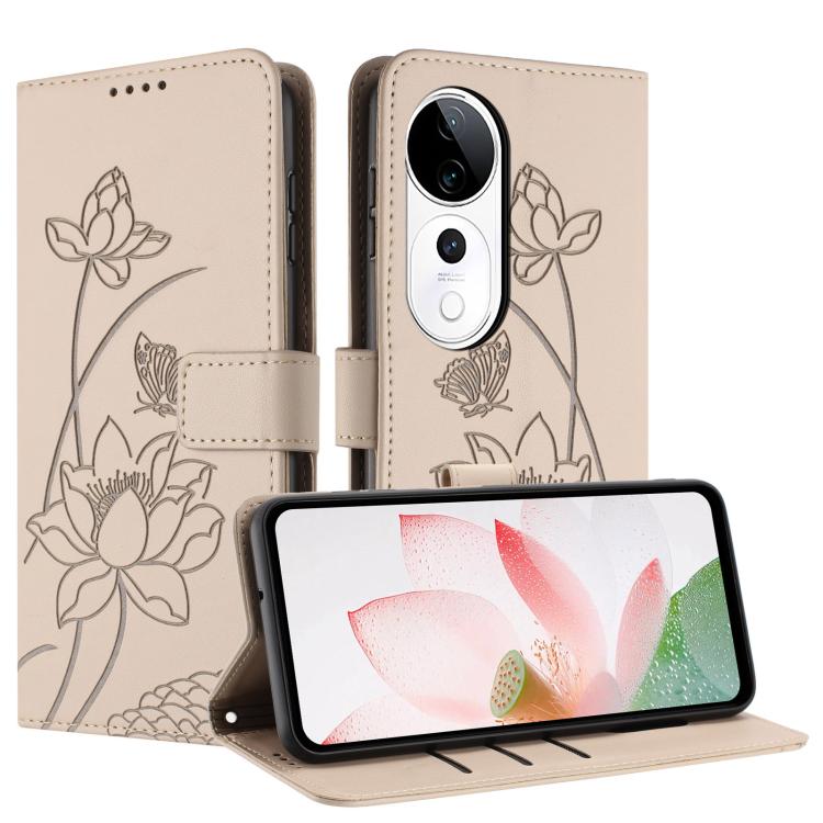 For vivo V40 / V40 Pro 5G Lotus Embossed Leather Phone Case with Lanyard