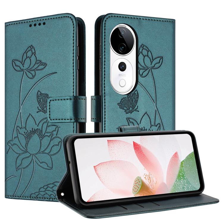 For vivo V40 / V40 Pro 5G Lotus Embossed Leather Phone Case with Lanyard