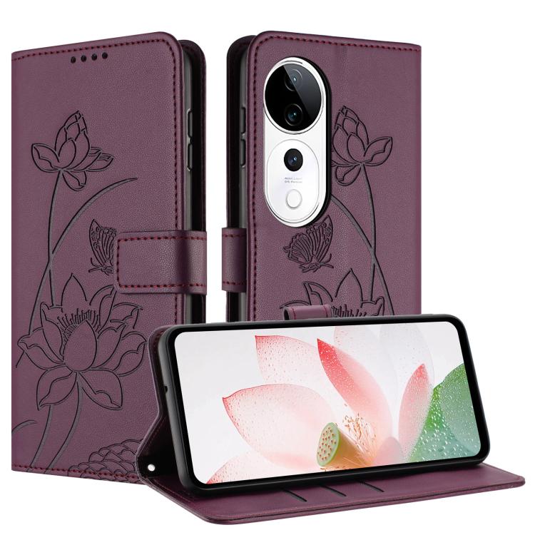 For vivo V40 / V40 Pro 5G Lotus Embossed Leather Phone Case with Lanyard