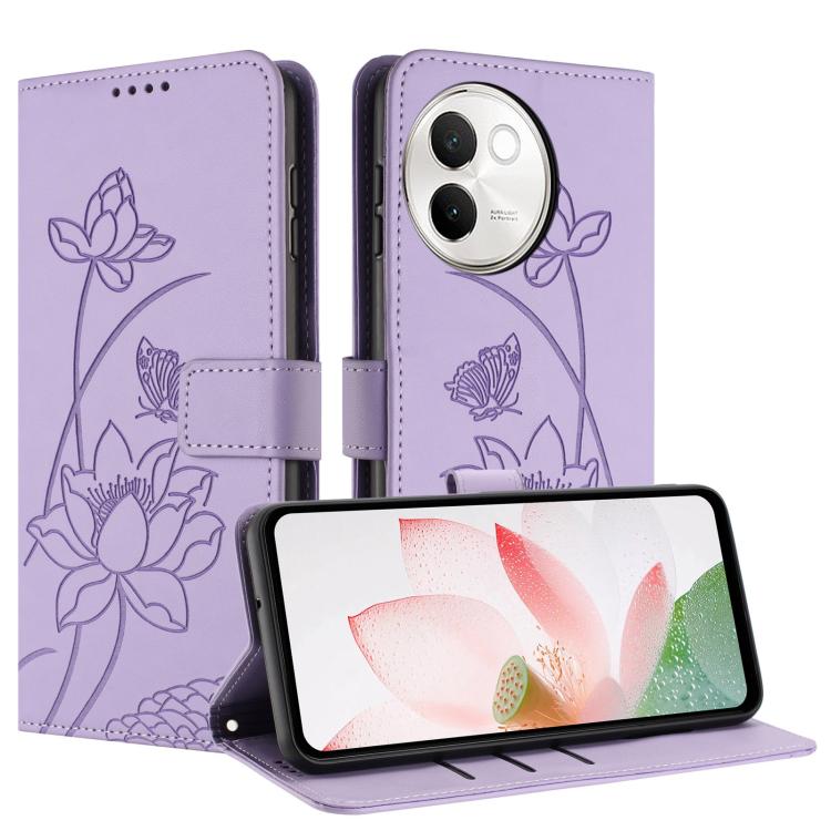 For vivo V30e / V40 Lite 5G Lotus Embossed Leather Phone Case with Lanyard