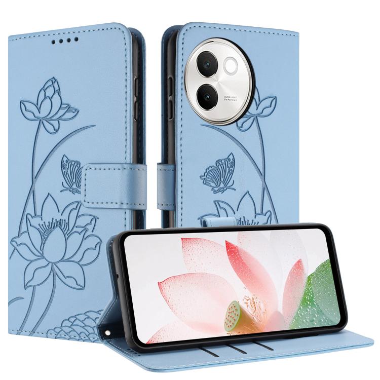 For vivo V30e / V40 Lite 5G Lotus Embossed Leather Phone Case with Lanyard
