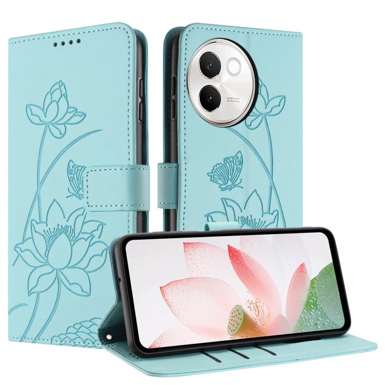 For vivo V30e / V40 Lite 5G Lotus Embossed Leather Phone Case with Lanyard