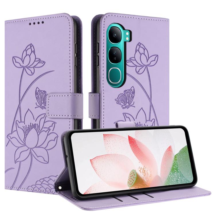 For vivo V40 Lite 5G IND Lotus Embossed Leather Phone Case with Lanyard