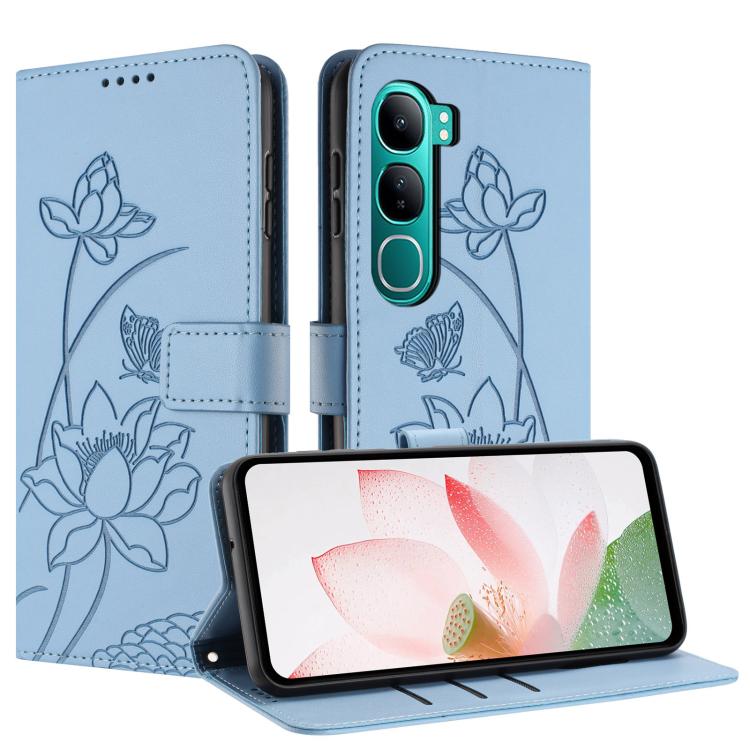 For vivo V40 Lite 5G IND Lotus Embossed Leather Phone Case with Lanyard
