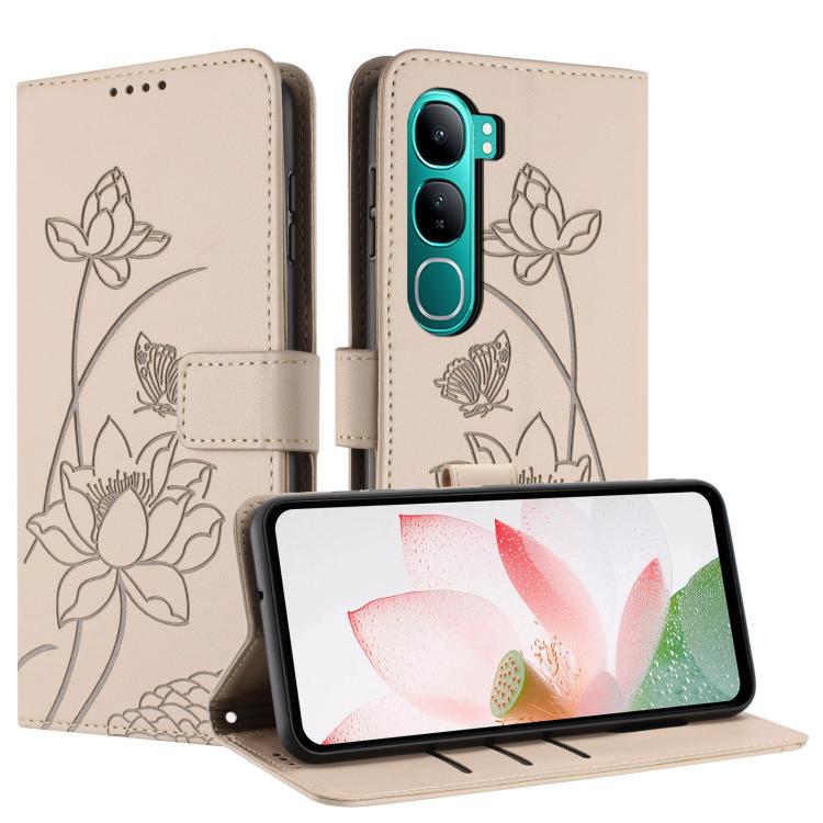 For vivo V40 Lite 5G IND Lotus Embossed Leather Phone Case with Lanyard